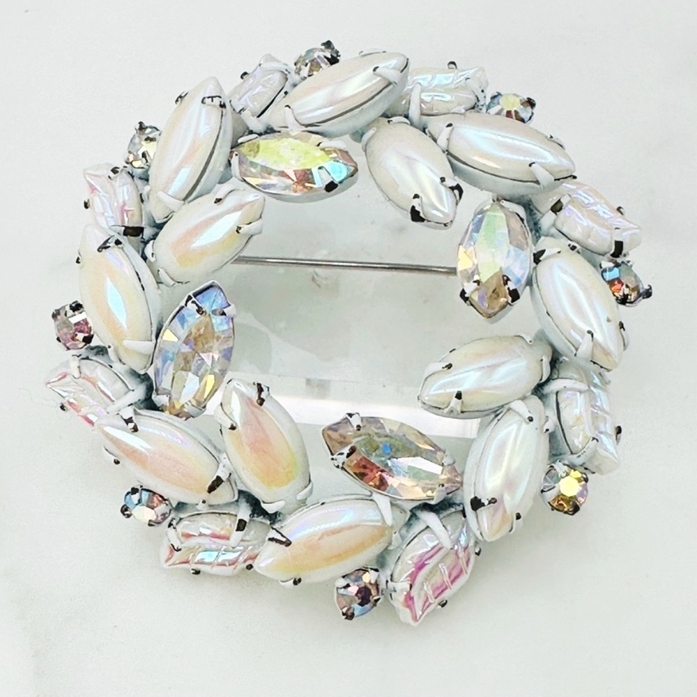 Vintage Regency Signed Brooch Aurora Borealis Rhinestone Circle Pin 1950s Rare